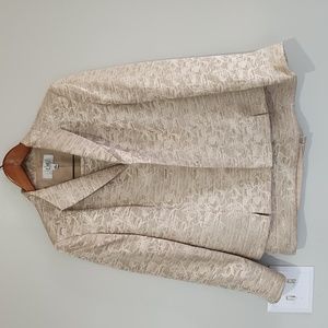 Vintage Metallic Beige Le Suit 2pc Set sz 8 Petite Blazer Jacket & Skirt shiny